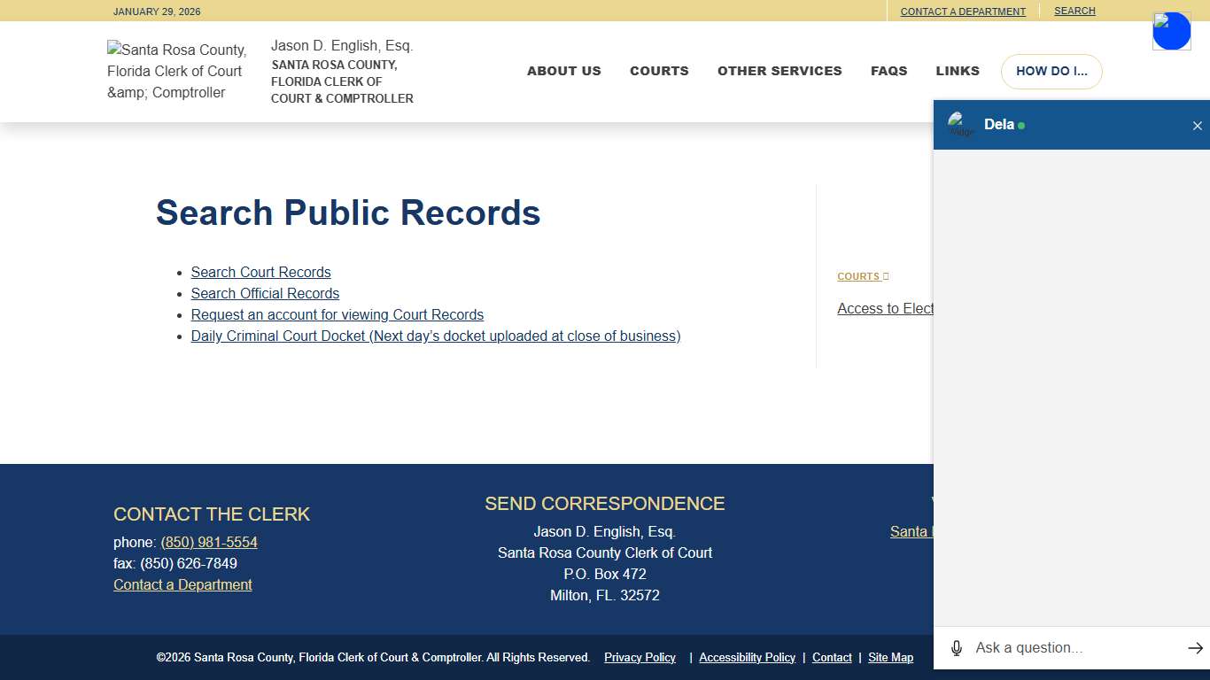 Jason D. English, Esq. Santa Rosa County, FL Clerk of Court & Comptroller