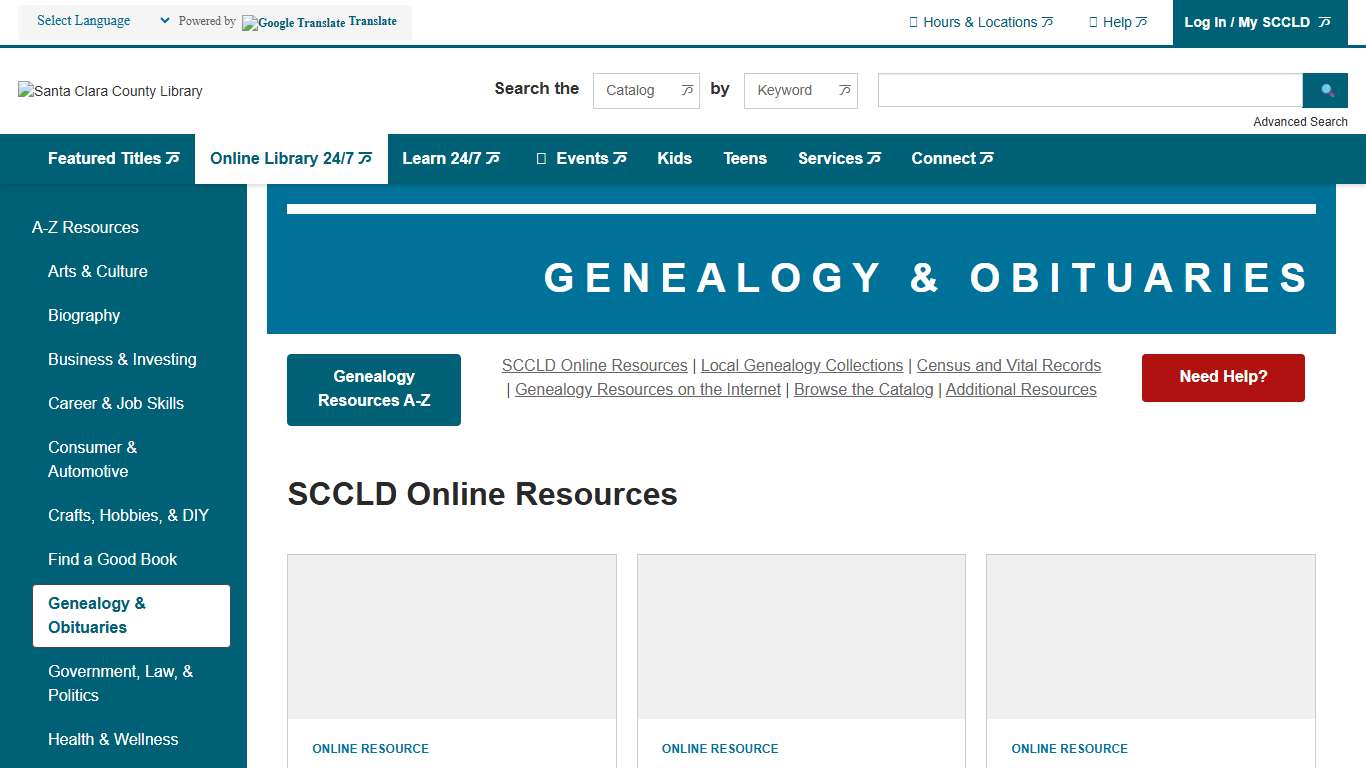 Genealogy & Obituaries Santa Clara County Library District