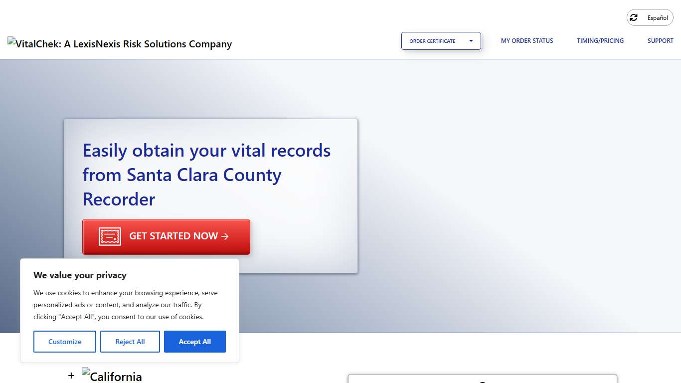 Santa Clara County Recorder (CA) Order Certificates - VitalChek